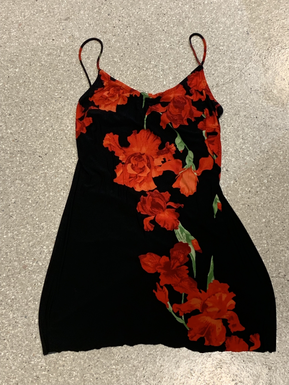 #693 Black Dress with Red Floral Print